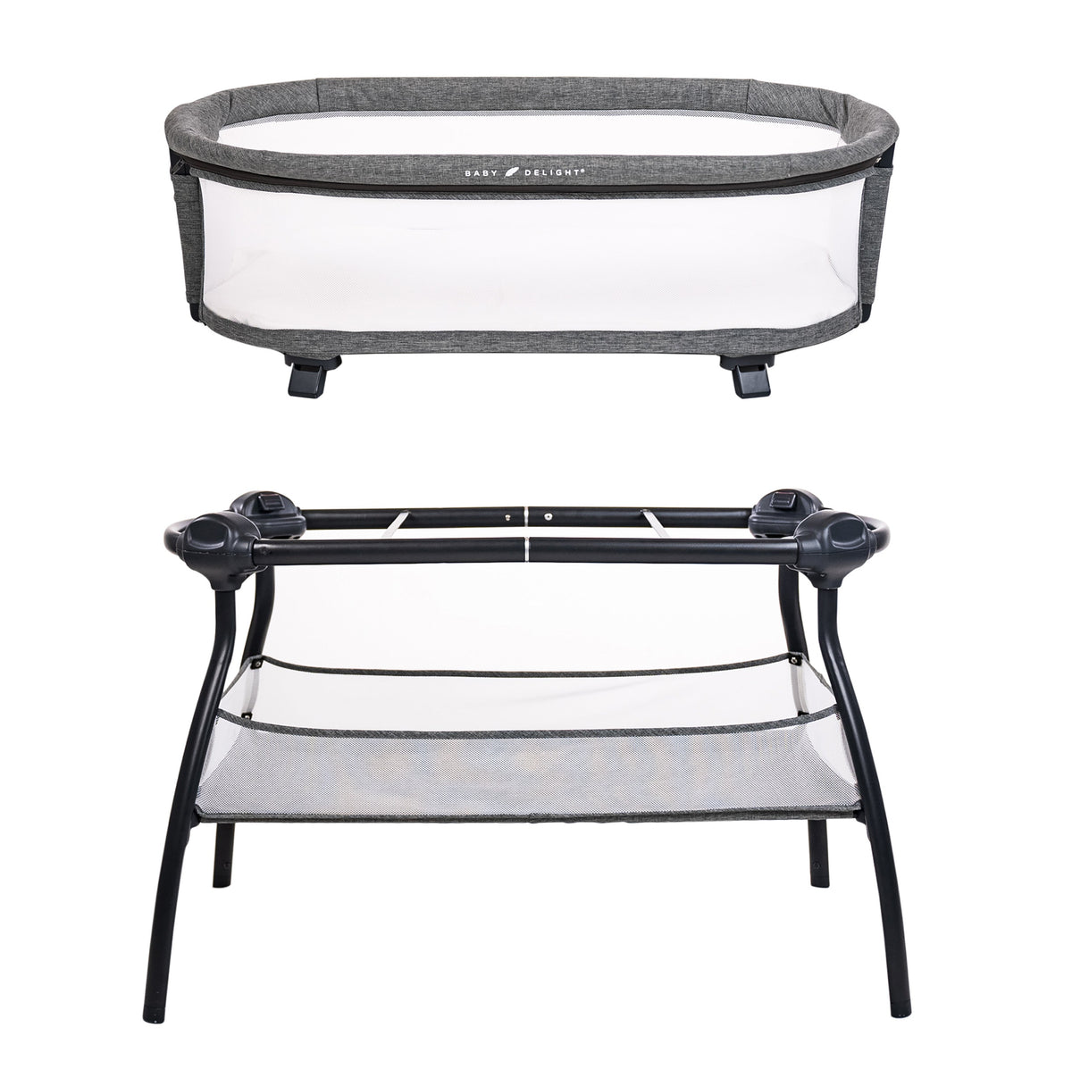 Berceau bébé avec support et grand panier – Gris - Le Coin Bébé