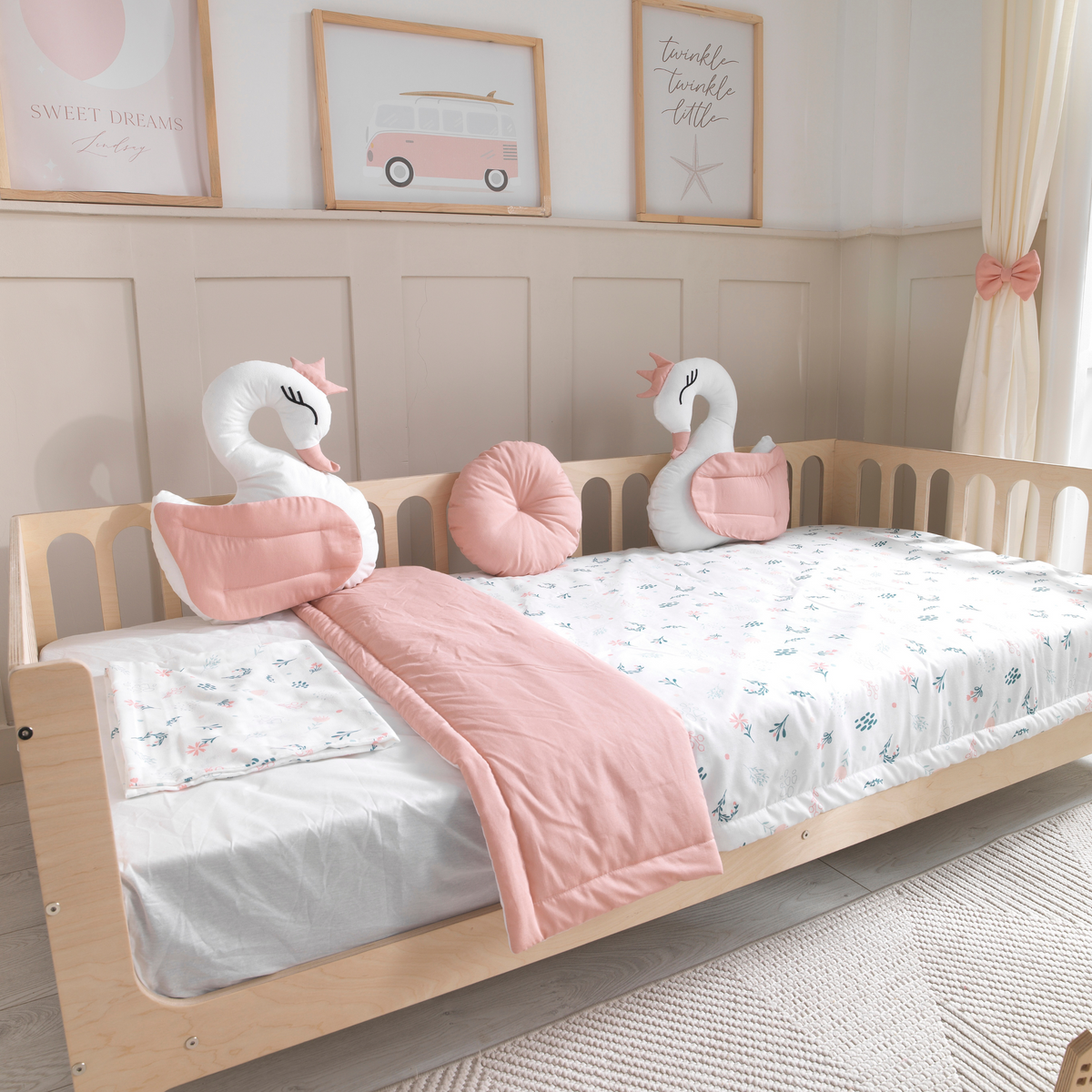 Pink Montessori Bedding Canopy and Sleep Set