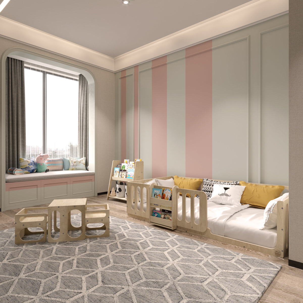 Montessori Floor Bed with Bookshelf
