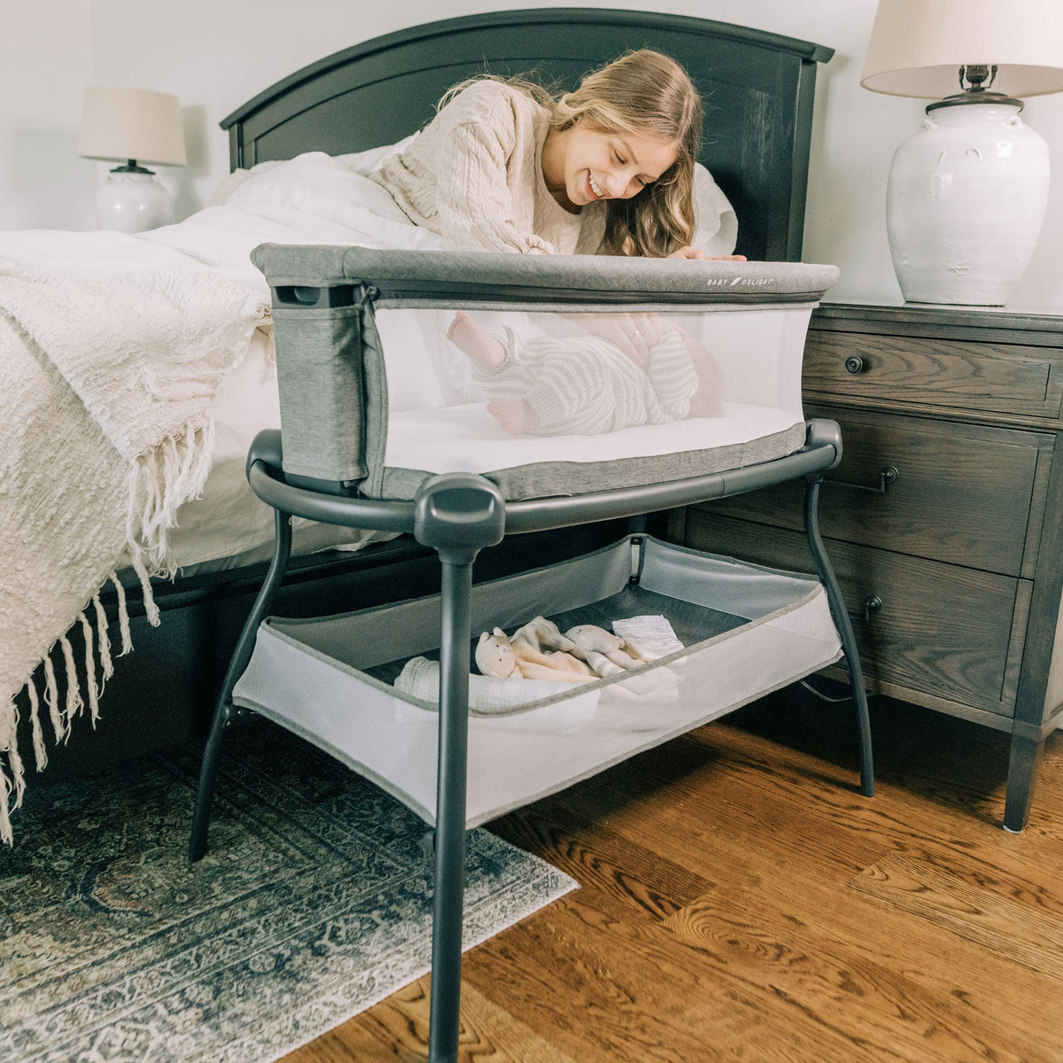 Berceau bébé avec support et grand panier – Gris - Le Coin Bébé