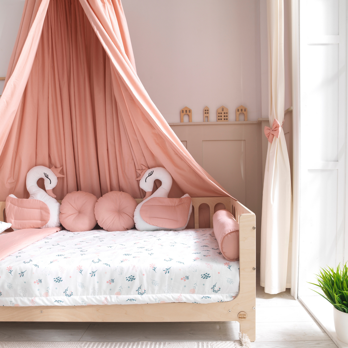 Pink Montessori Bedding Canopy and Sleep Set