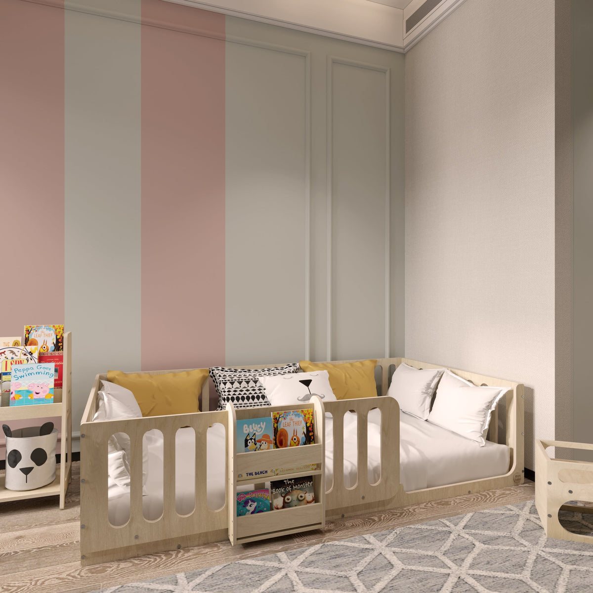 Montessori Floor Bed with Bookshelf