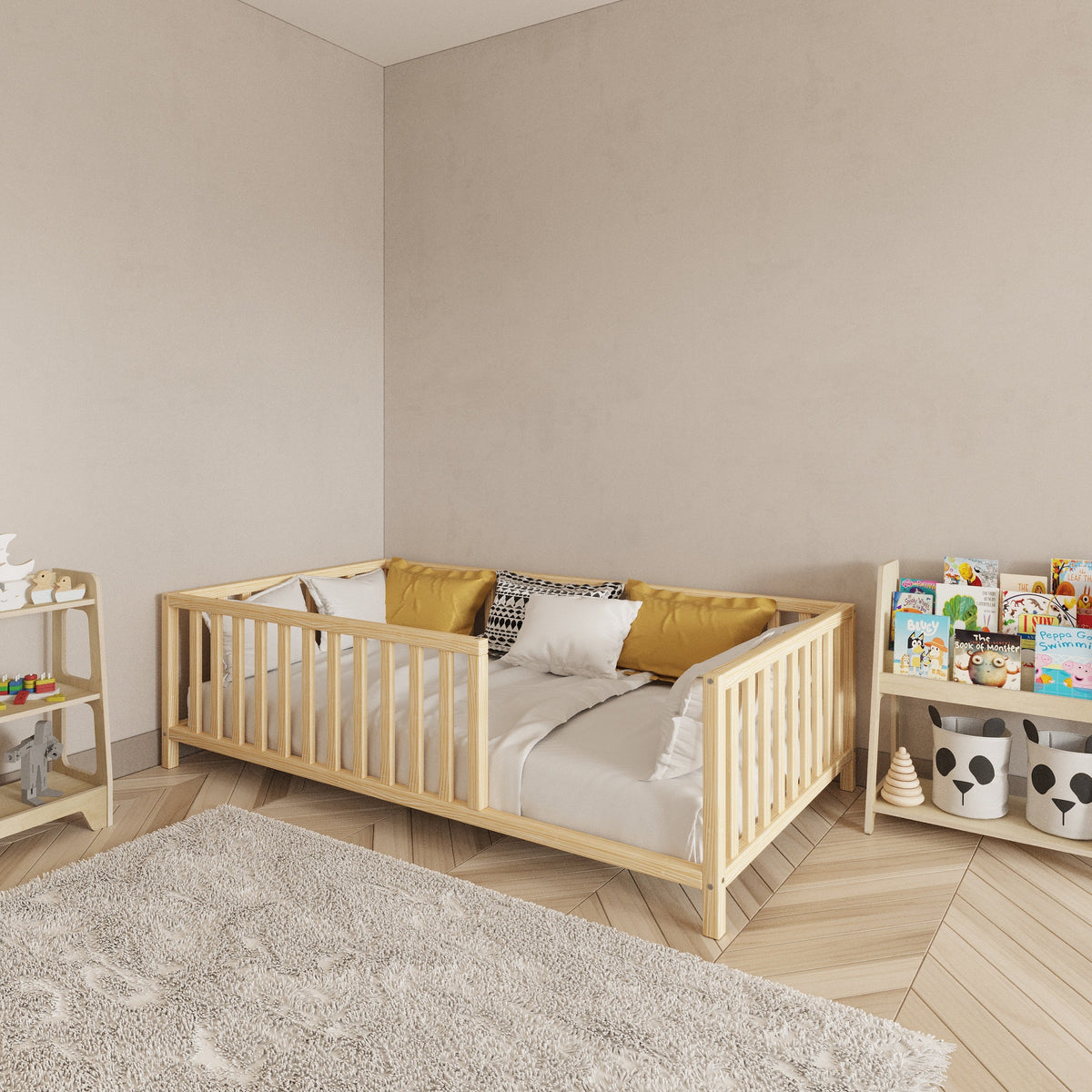 Montessori Bed with Legs Rectangular Rails