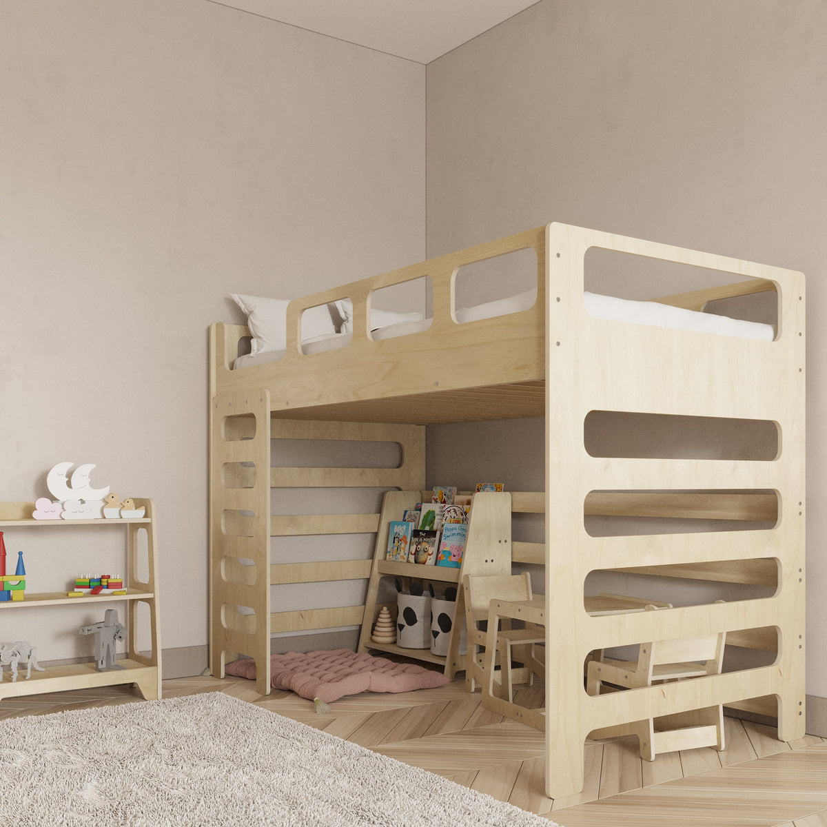 Loft Bed for Kids with Stairs
