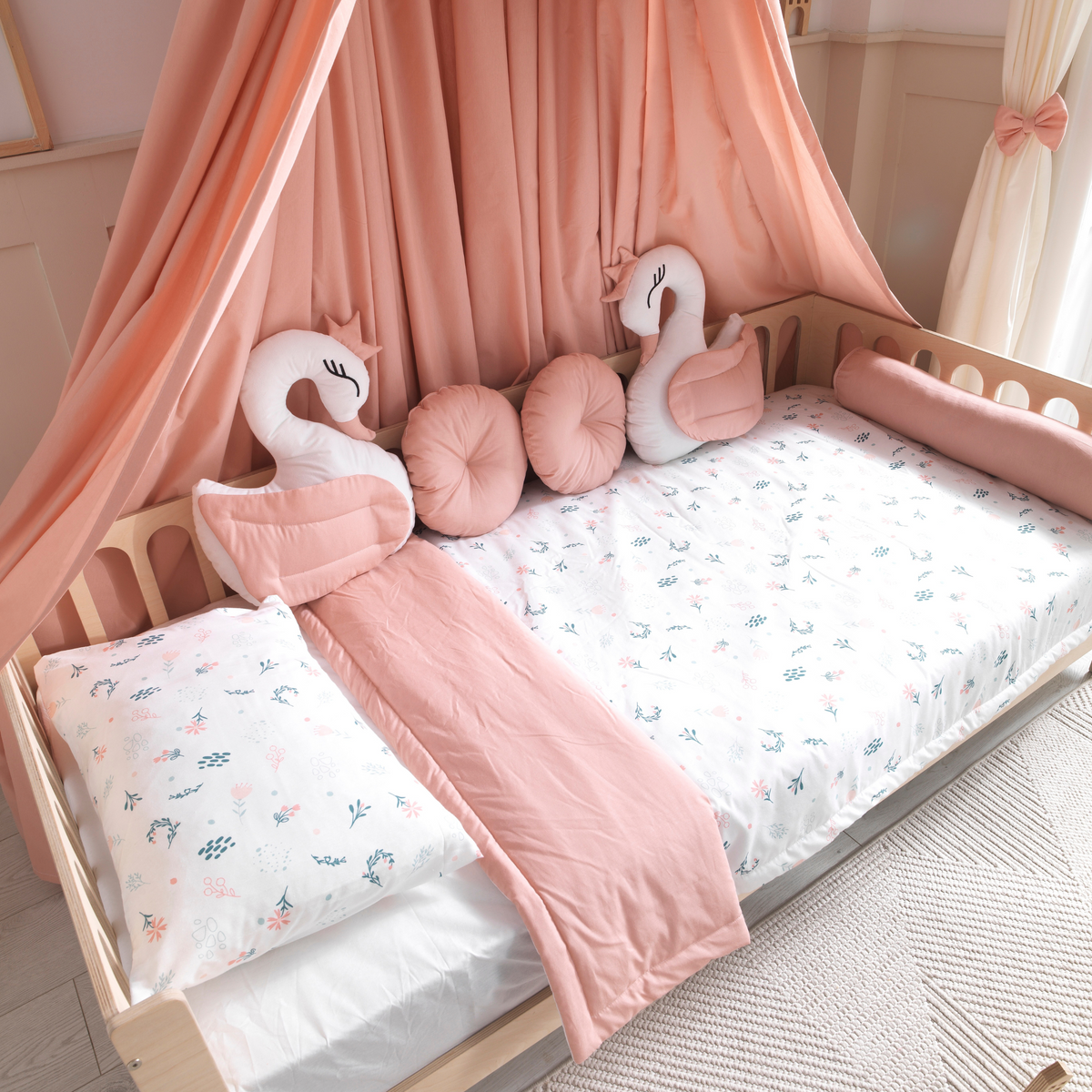 Pink Montessori Bedding Canopy and Sleep Set