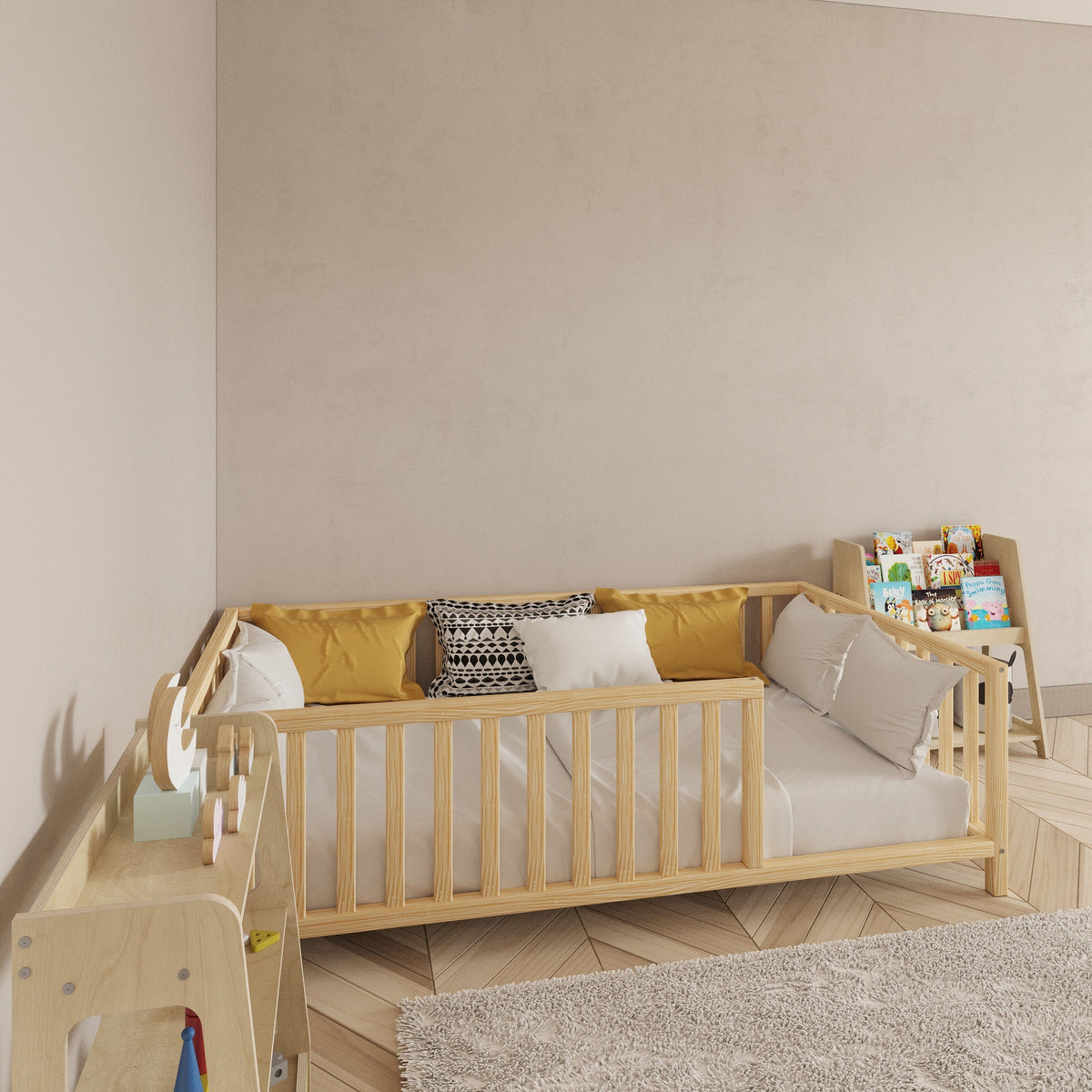 Montessori Bed with Legs Rectangular Rails
