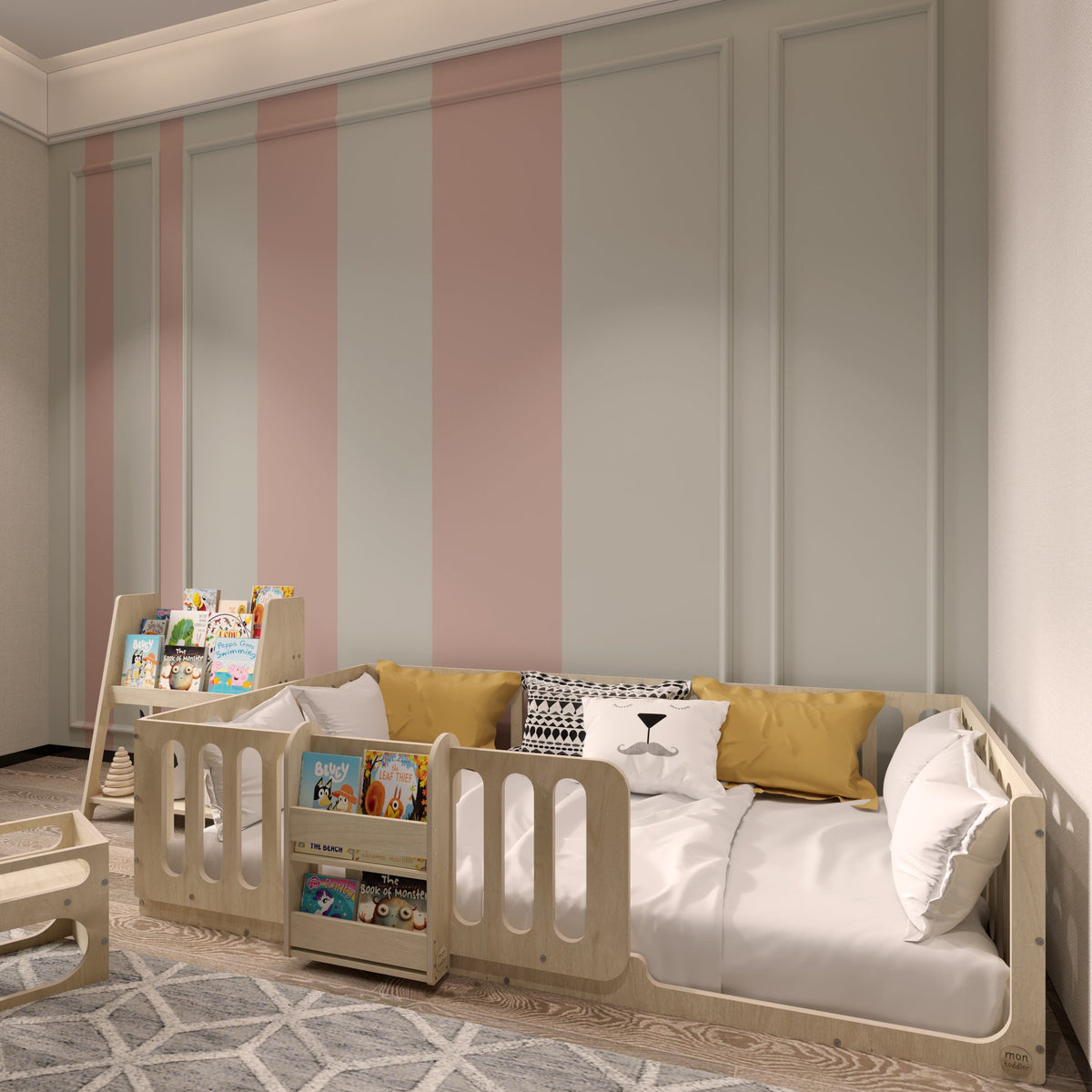 Montessori Floor Bed with Bookshelf