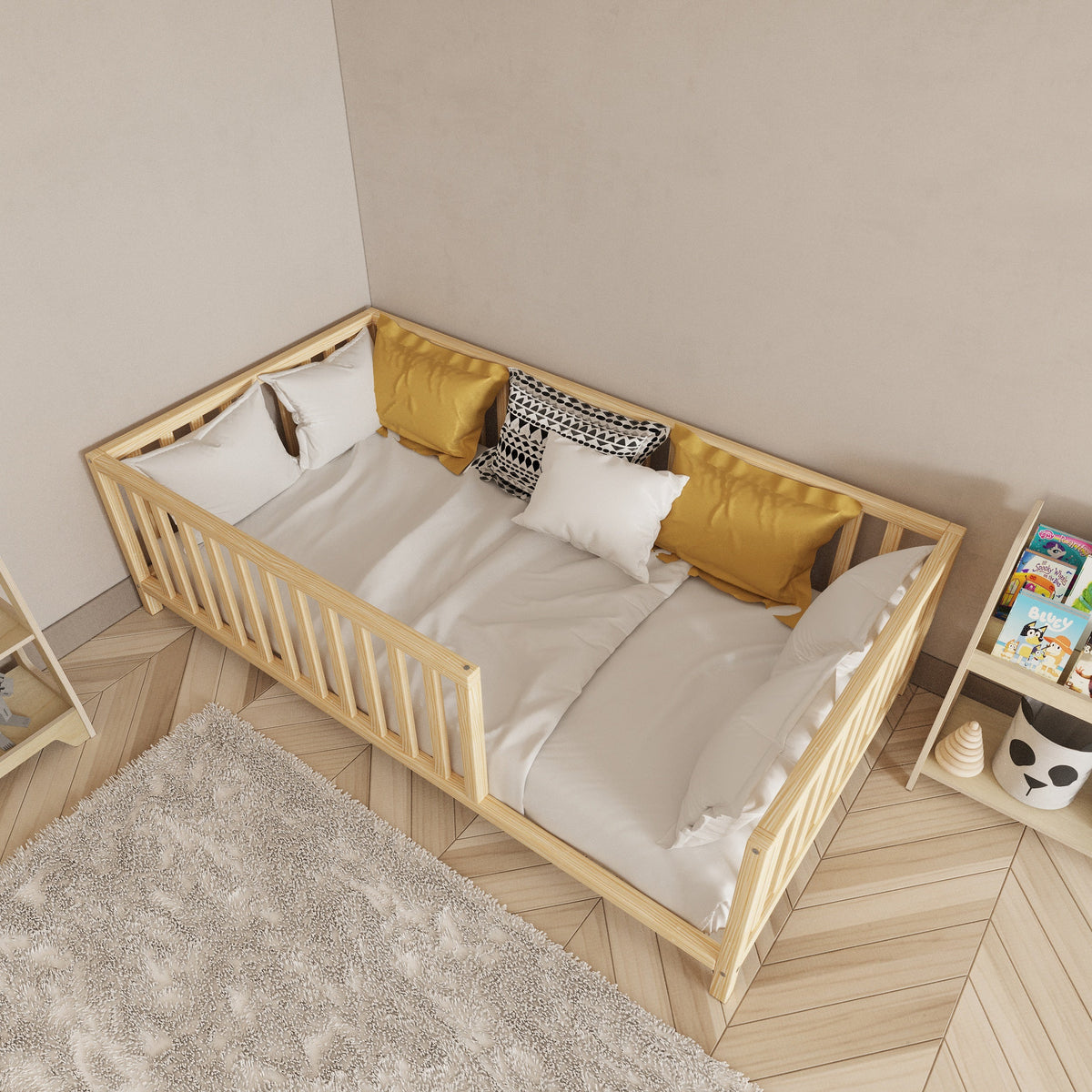 Montessori Bed with Legs Rectangular Rails