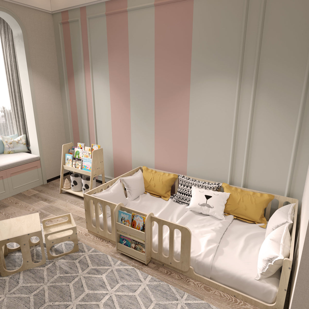 Montessori Floor Bed with Bookshelf