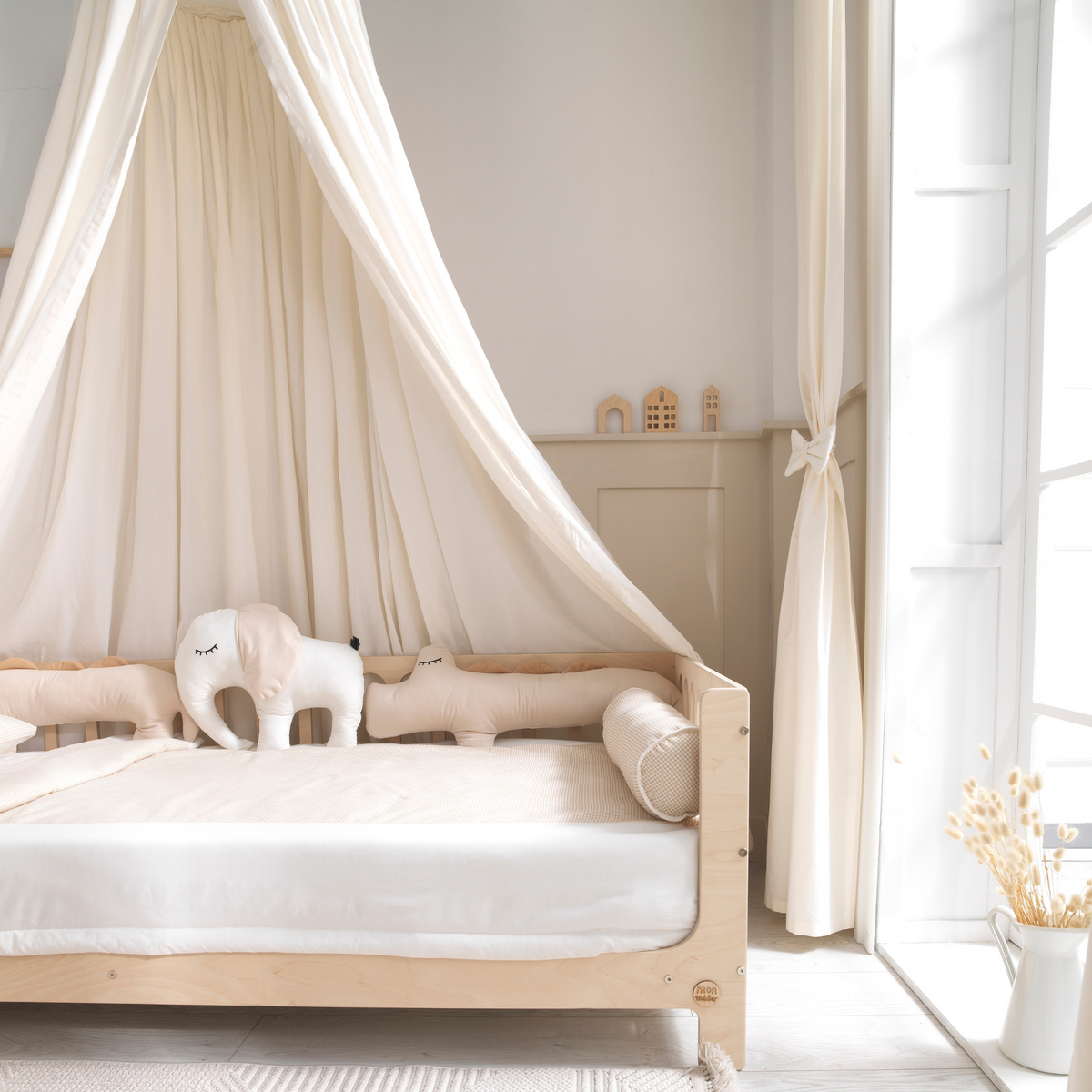 White Montessori Bedding Canopy and Sleep Set