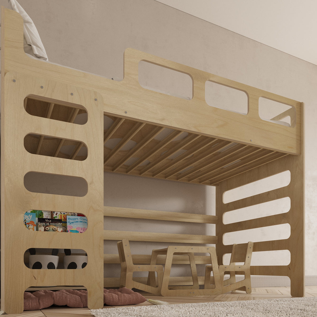 Loft Bed for Kids with Stairs
