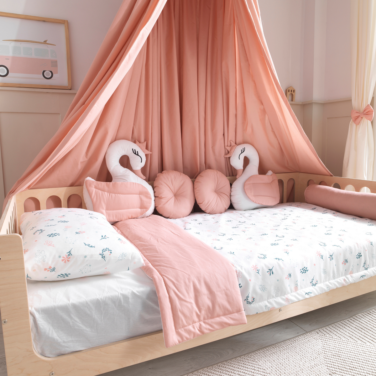 Pink Montessori Bedding Canopy and Sleep Set