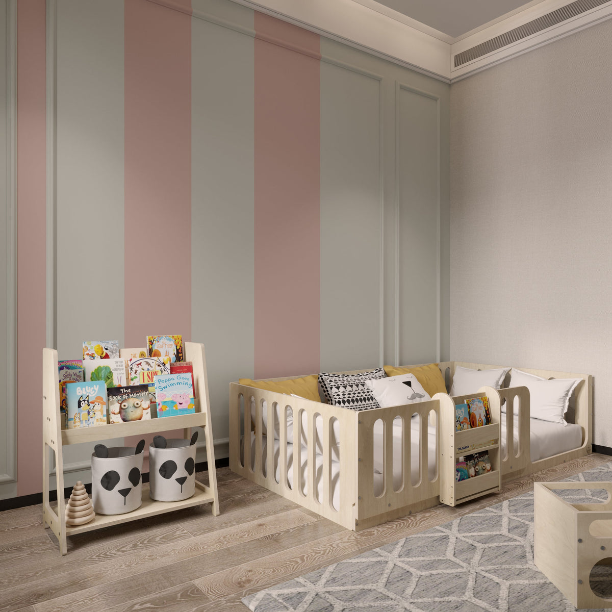 Montessori Floor Bed with Bookshelf