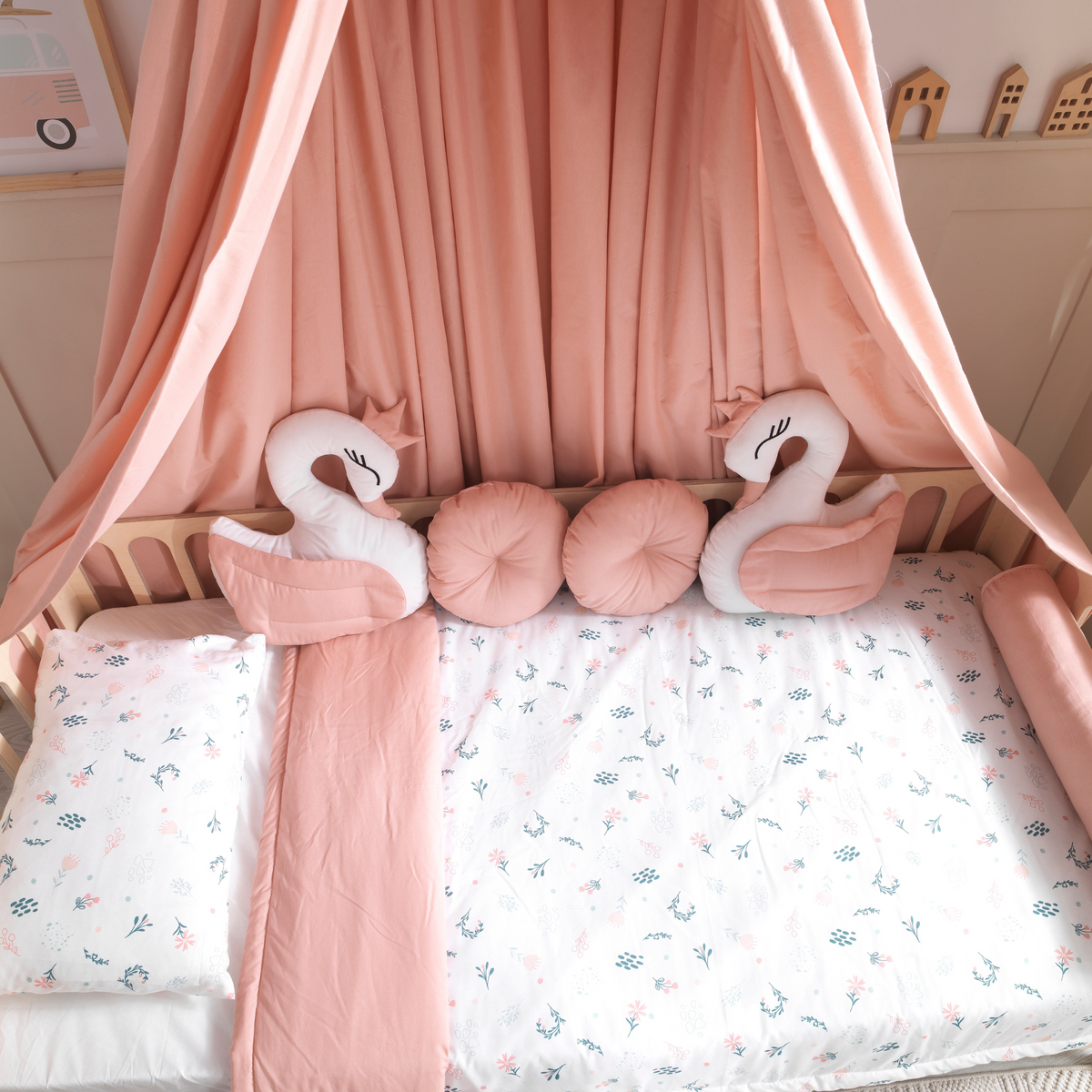 Pink Montessori Bedding Canopy and Sleep Set