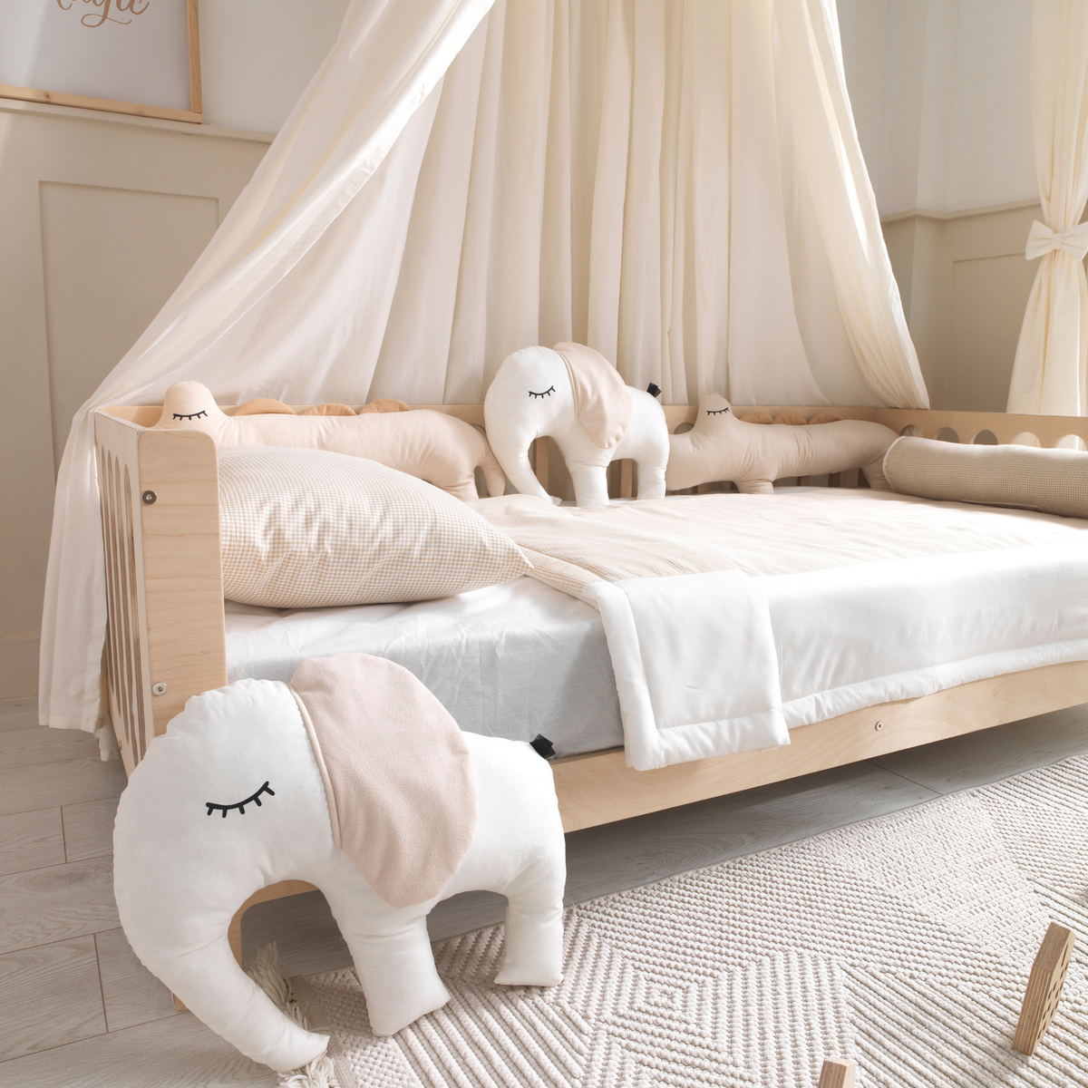 White Montessori Bedding Canopy and Sleep Set
