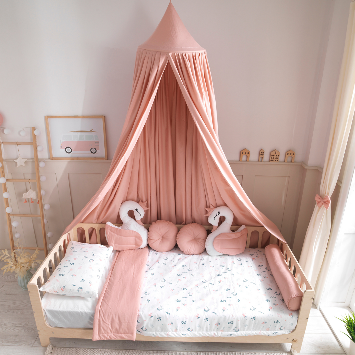 Pink Montessori Bedding Canopy and Sleep Set