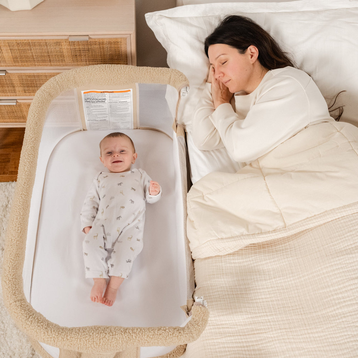 Lit cododo bébé réglable tissu douillet – Beige - Le Coin Bébé