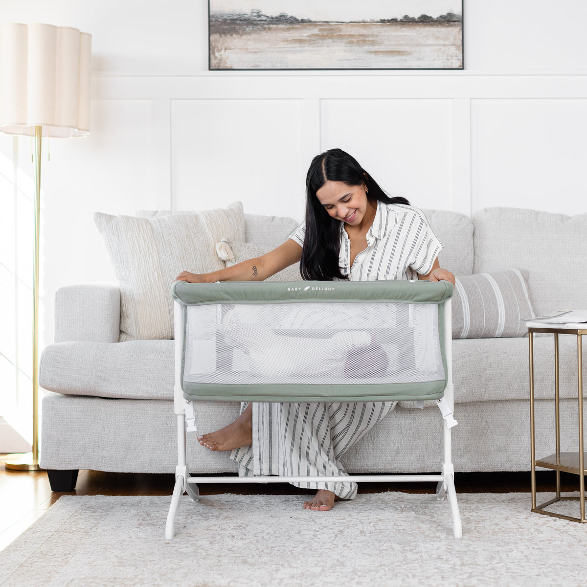 Lit cododo bébé coton bio réglable – Sauge - Le Coin Bébé