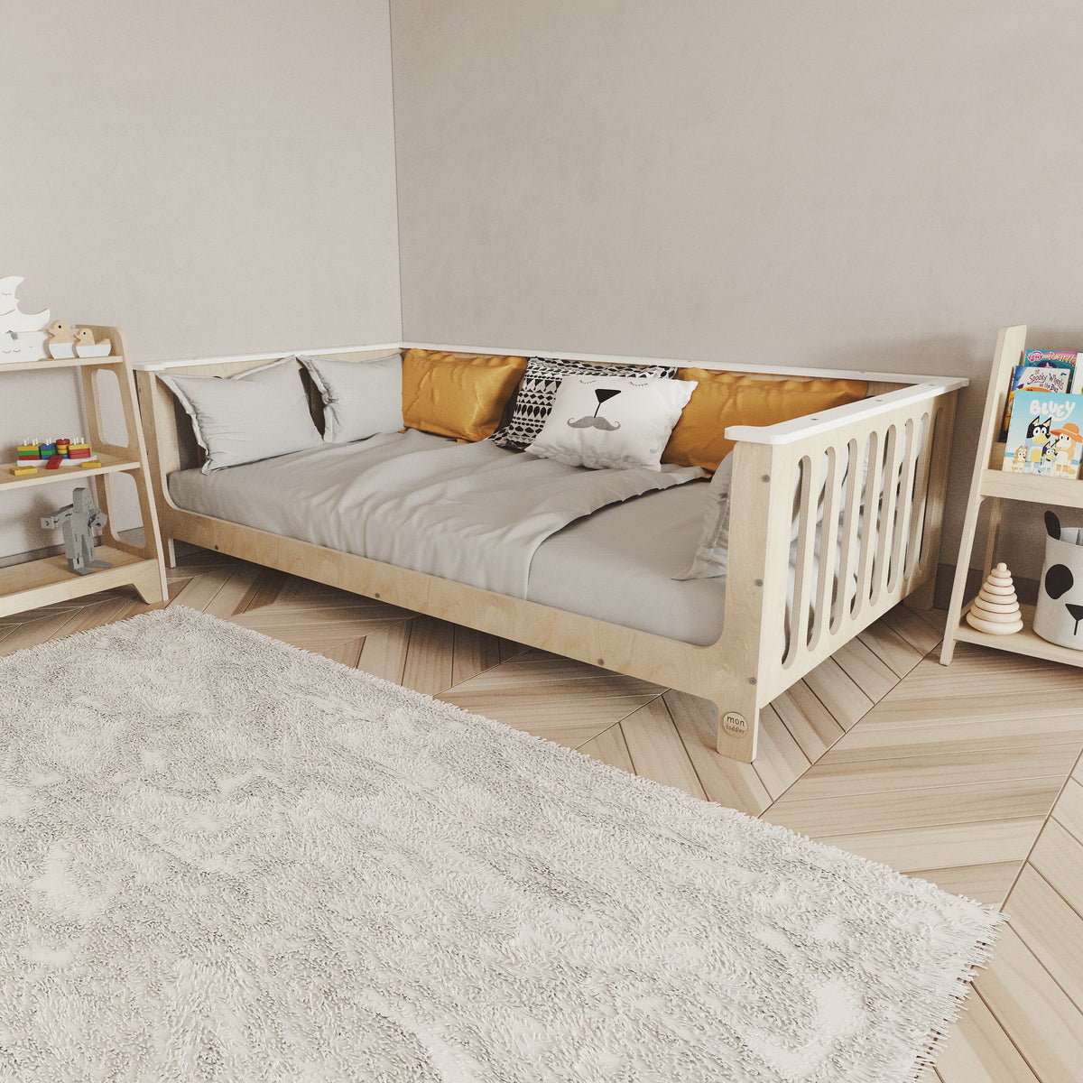 Birch Montessori Bed with Legs and Top Edge