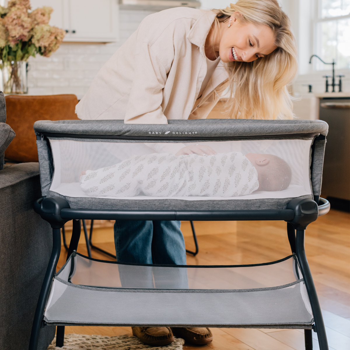 Berceau bébé avec support et grand panier – Gris - Le Coin Bébé