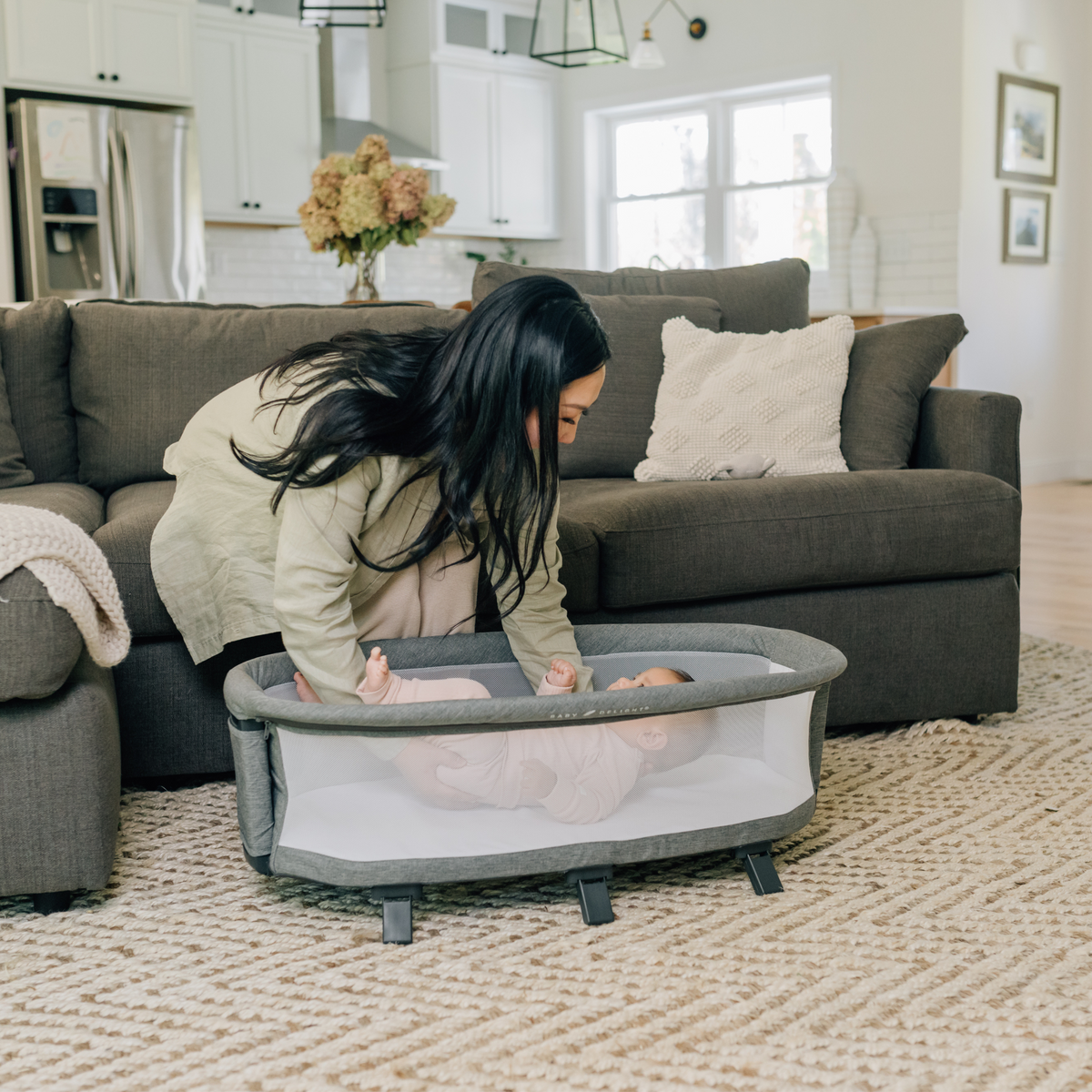 Berceau bébé avec support et grand panier – Gris - Le Coin Bébé