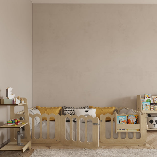 Montessori Floor Bed With Lockable Center Door - Wave