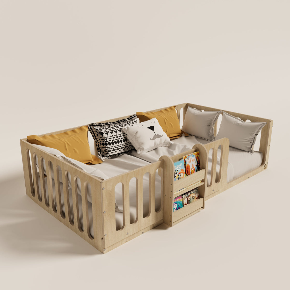 Montessori Floor Bed with Bookshelf