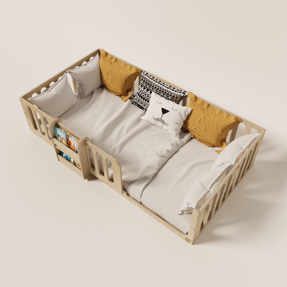 Montessori Floor Bed with Bookshelf